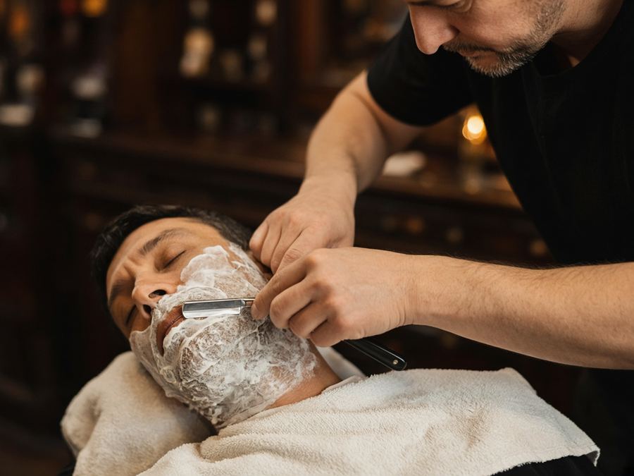 Hot towel straight razor shaves
