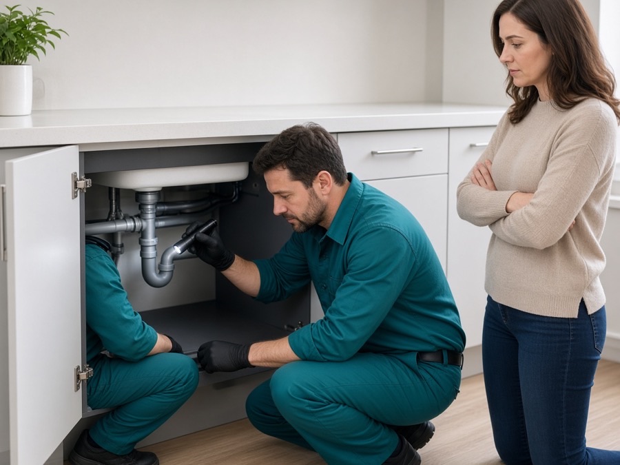 Inspection under the kitchen sink