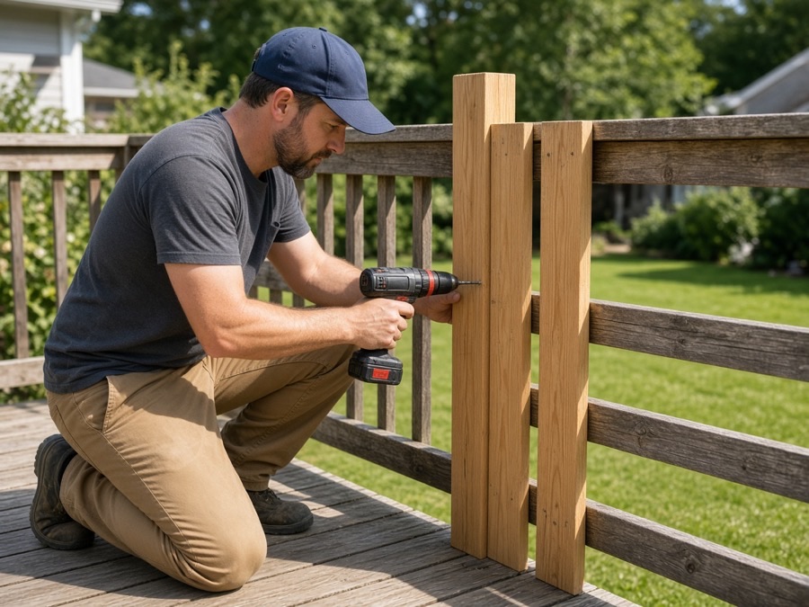 Deck railing rebuilt and made safe